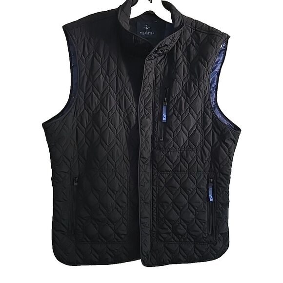Tailorbyrd Collection Vest Quilted Black Lined Men Size XL Zip Snap Travel Golf - Picture 1 of 12